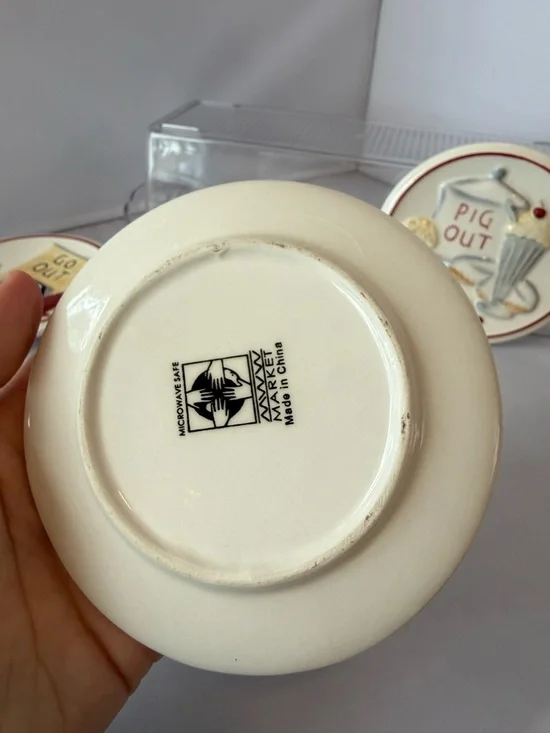 3 Pc MWW Market 4.5" Mini Plate Set Grill/ Pig/Go Out/Take Out -Farmhouse Picnic - Picture 11 of 16